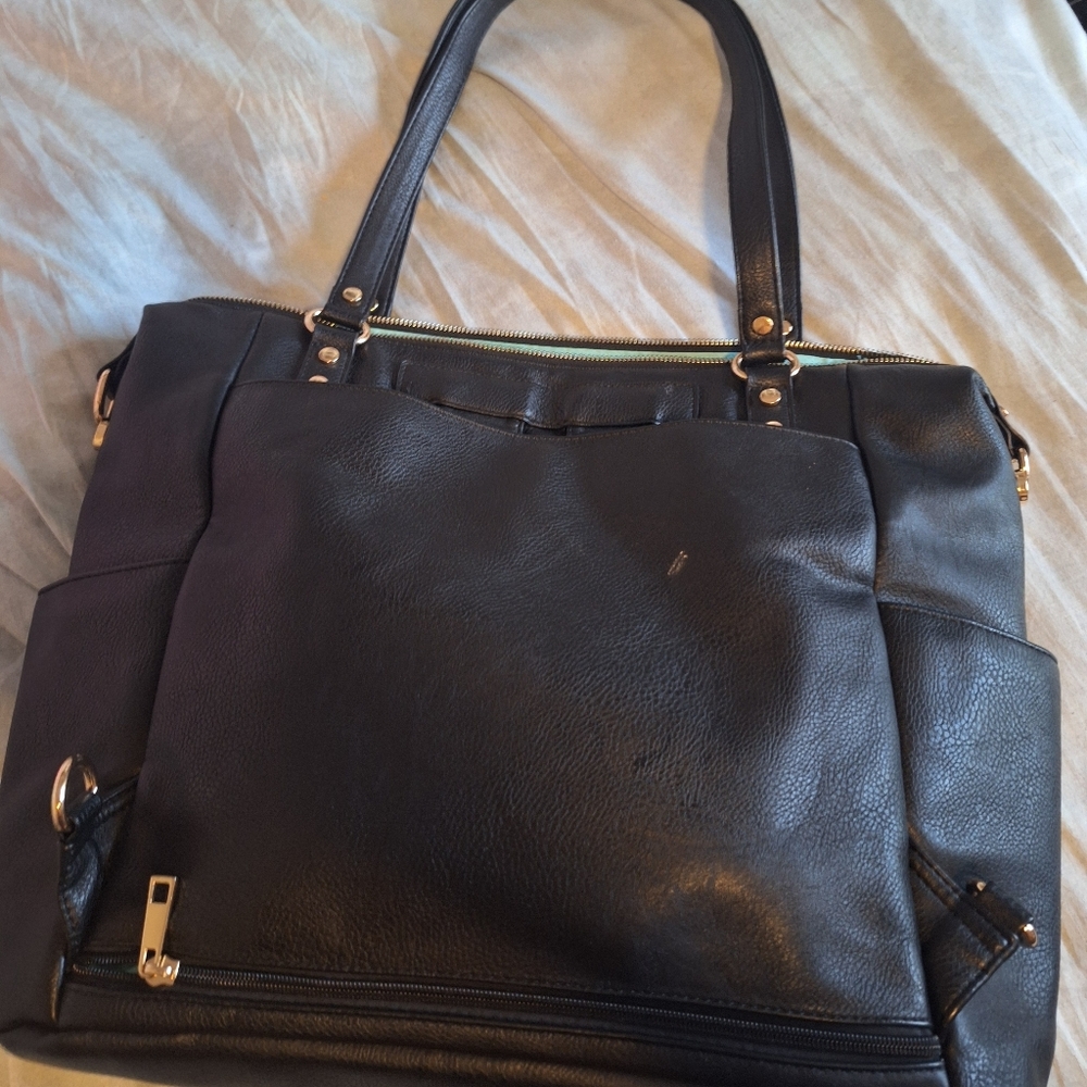 Mominside Black Leather Baby Diaper Bag Backpack, 14 Pockets & Changing Pad - Picture 16 of 16